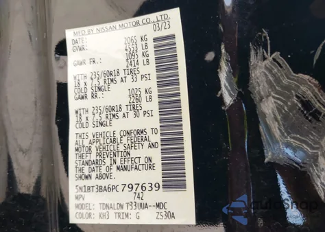 2023 Nissan Rogue Sv Fwd z USA, uszkodzony, nr VIN 5N1BT3BA6PC797639